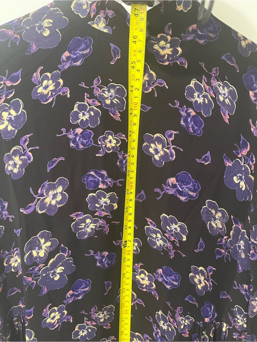 GANNI Floral Midi Dress Black Purple Long Sleeve Size 38/US size 6 - Picture 14 of 14